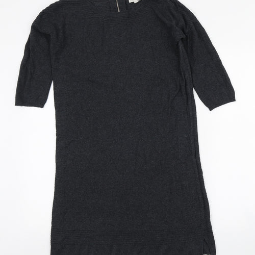 Monsoon Womens Grey Acrylic Jumper Dress Size S Boat Neck Zip