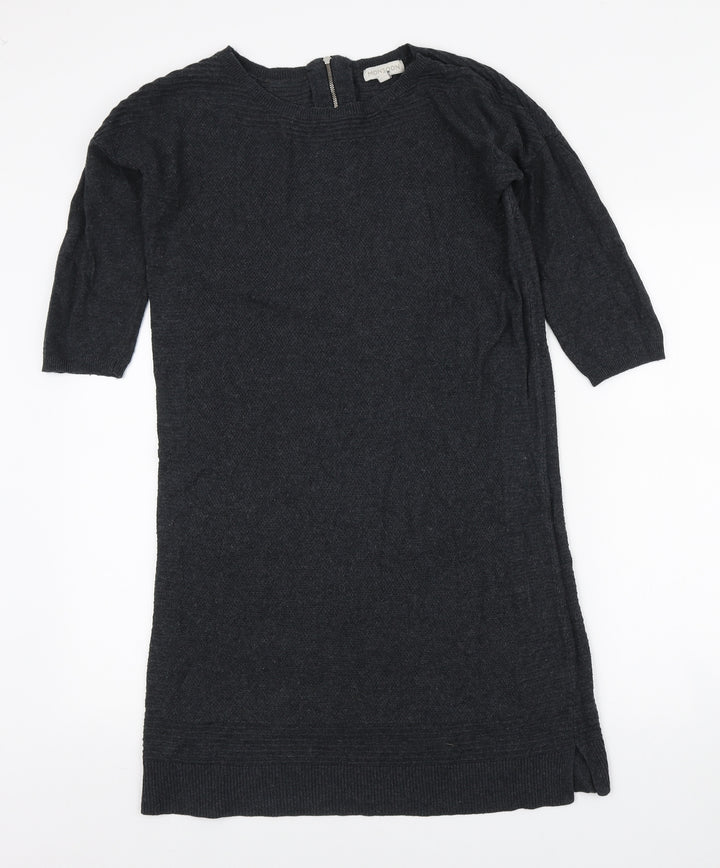 Monsoon Womens Grey Acrylic Jumper Dress Size S Boat Neck Zip