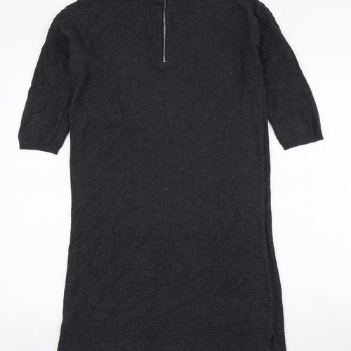 Monsoon Womens Grey Acrylic Jumper Dress Size S Boat Neck Zip