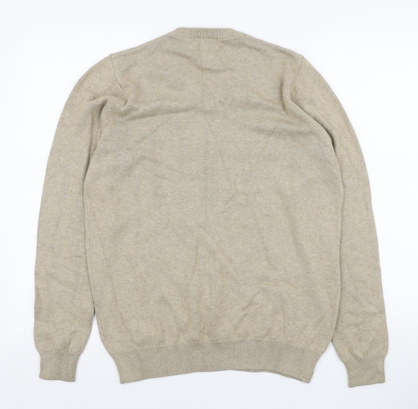 Marks and Spencer Mens Beige V-Neck Cotton Pullover Jumper Size M