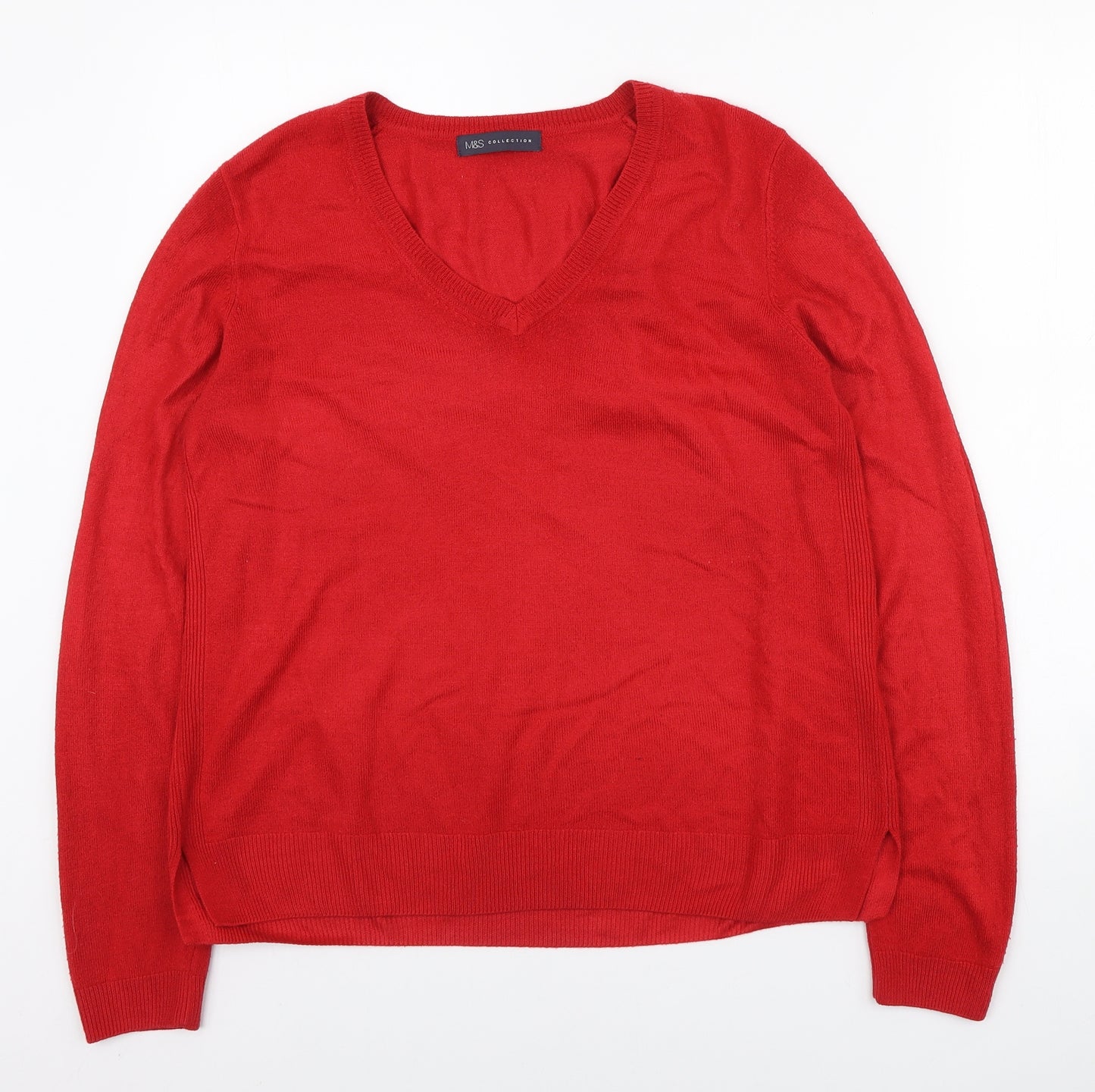Marks and Spencer Womens Red V-Neck Acrylic Pullover Jumper Size 12
