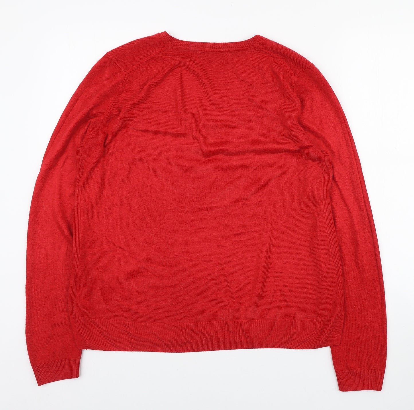 Marks and Spencer Womens Red V-Neck Acrylic Pullover Jumper Size 12