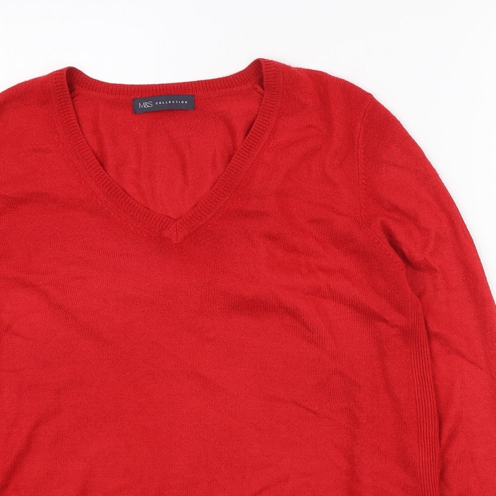 Marks and Spencer Womens Red V-Neck Acrylic Pullover Jumper Size 12