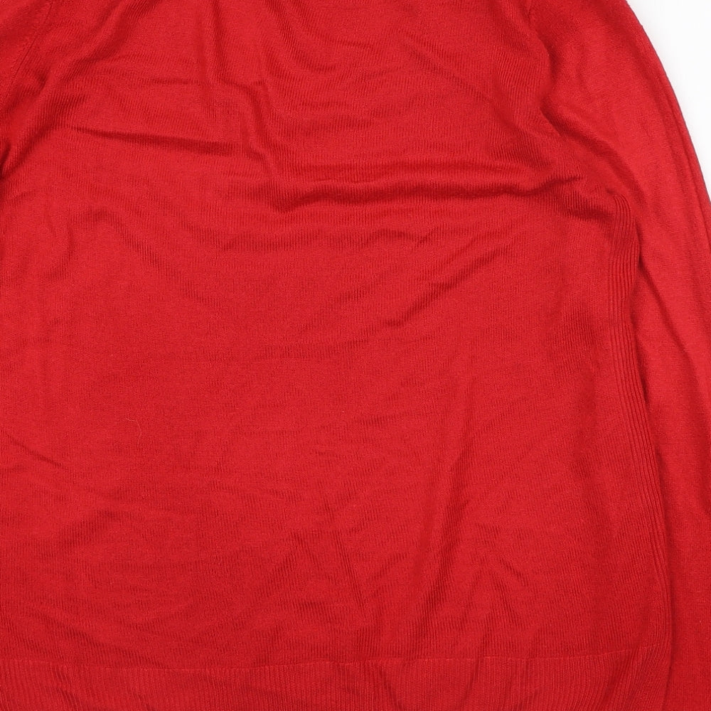 Marks and Spencer Womens Red V-Neck Acrylic Pullover Jumper Size 12