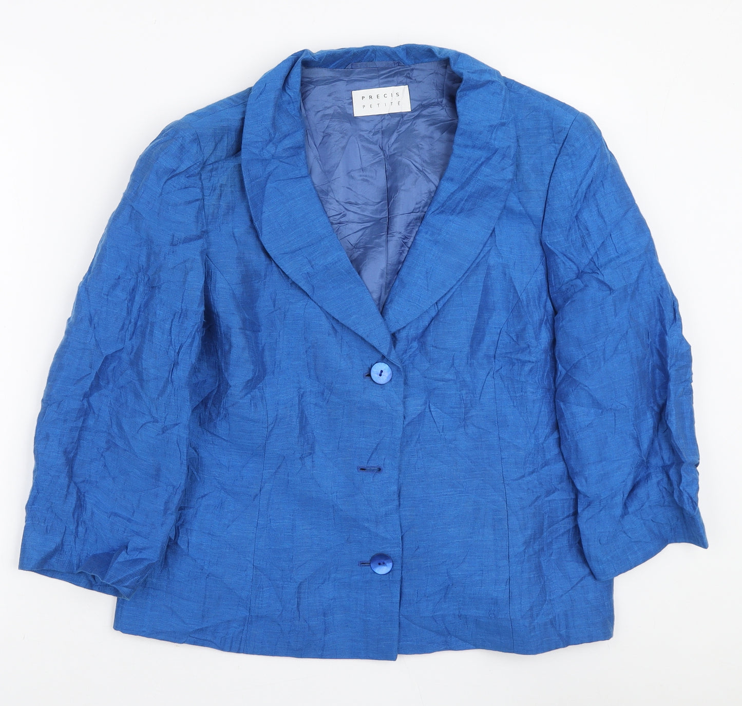 Precis Petite Womens Blue Jacket Blazer Size 16 Button