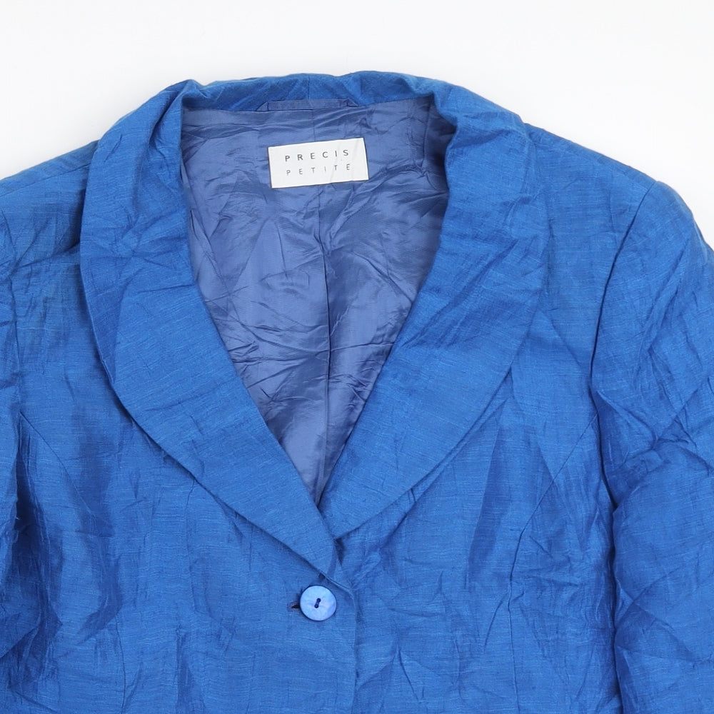 Precis Petite Womens Blue Jacket Blazer Size 16 Button