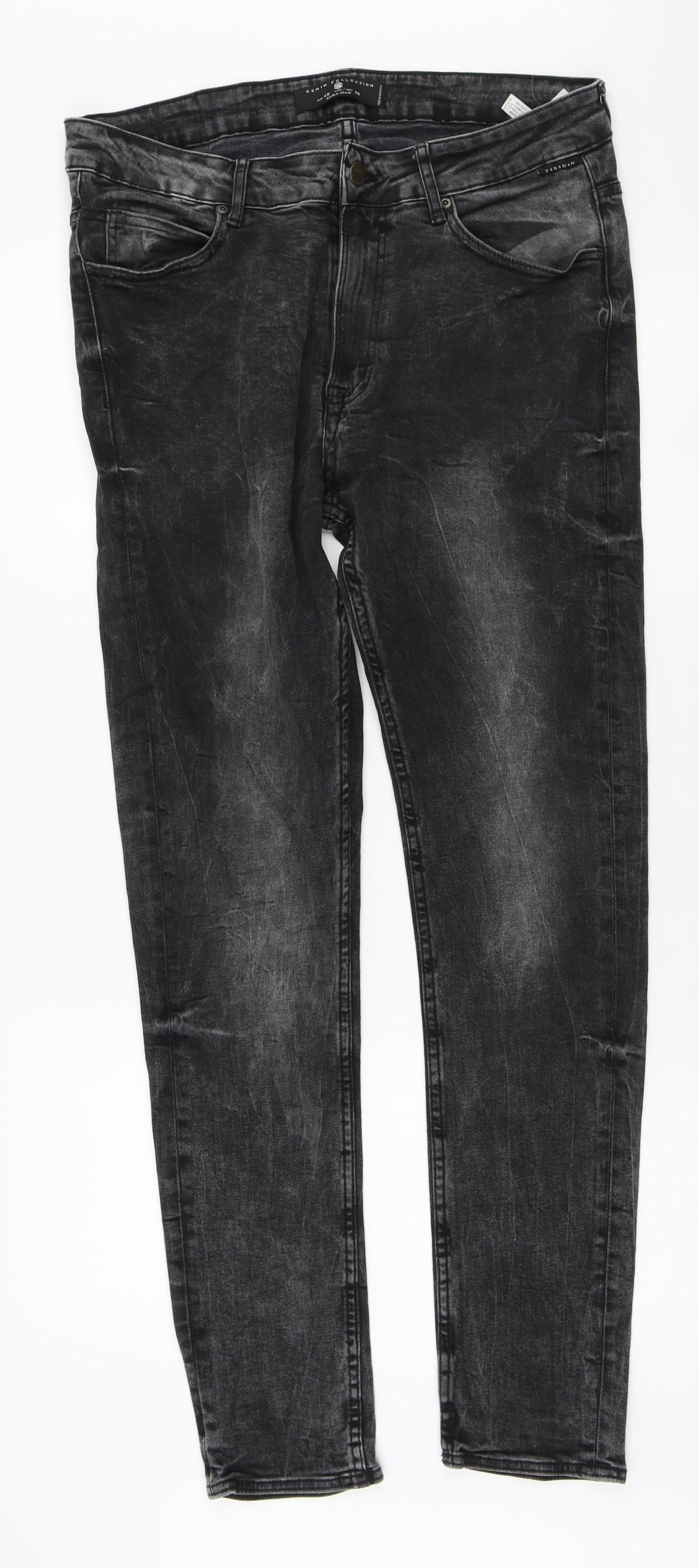 Zara Mens Grey Cotton Skinny Jeans Size 34 L30 in Regular Zip