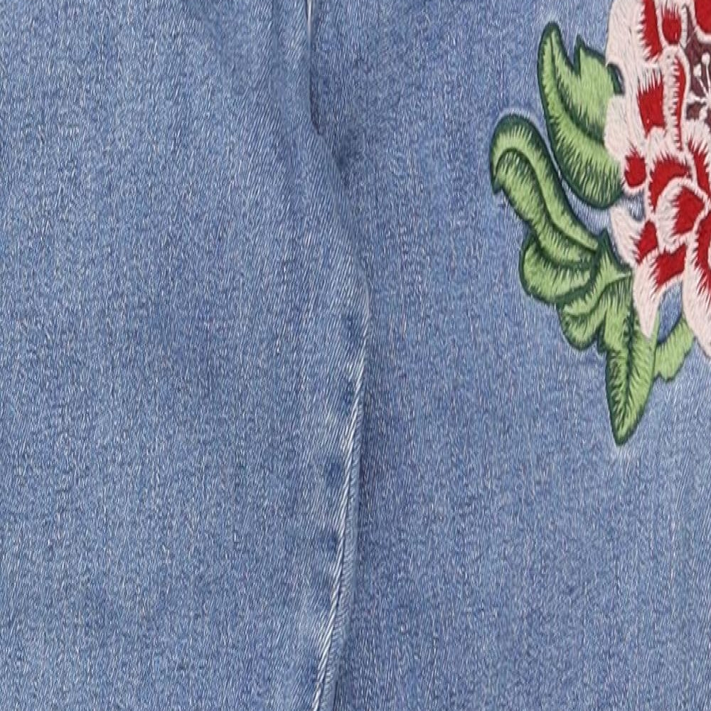 VERO MODA Womens Blue Cotton Tapered Jeans Size 27 in L30 in Regular Zip - Embroidered Flowers