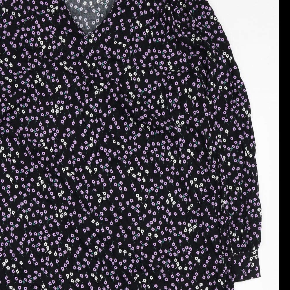 Marks and Spencer Womens Black Floral Viscose Kaftan Size 20 V-Neck Pullover
