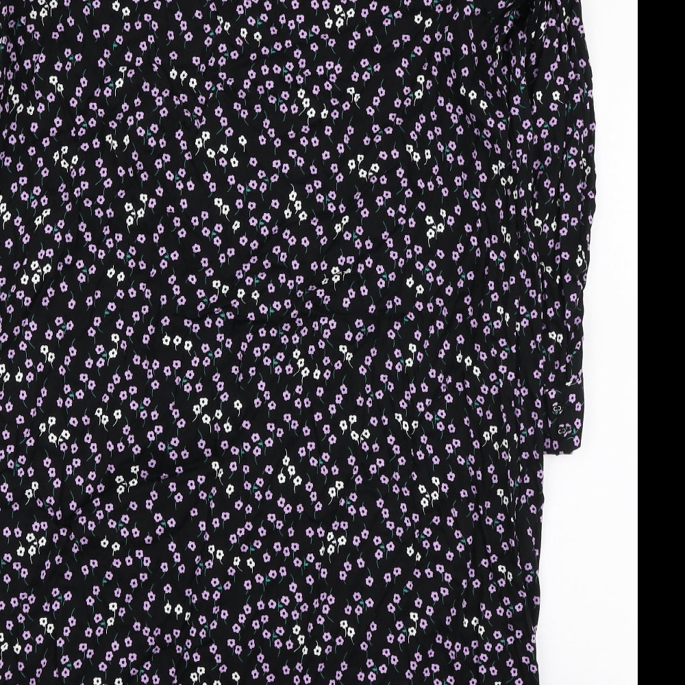 Marks and Spencer Womens Black Floral Viscose Kaftan Size 20 V-Neck Pullover