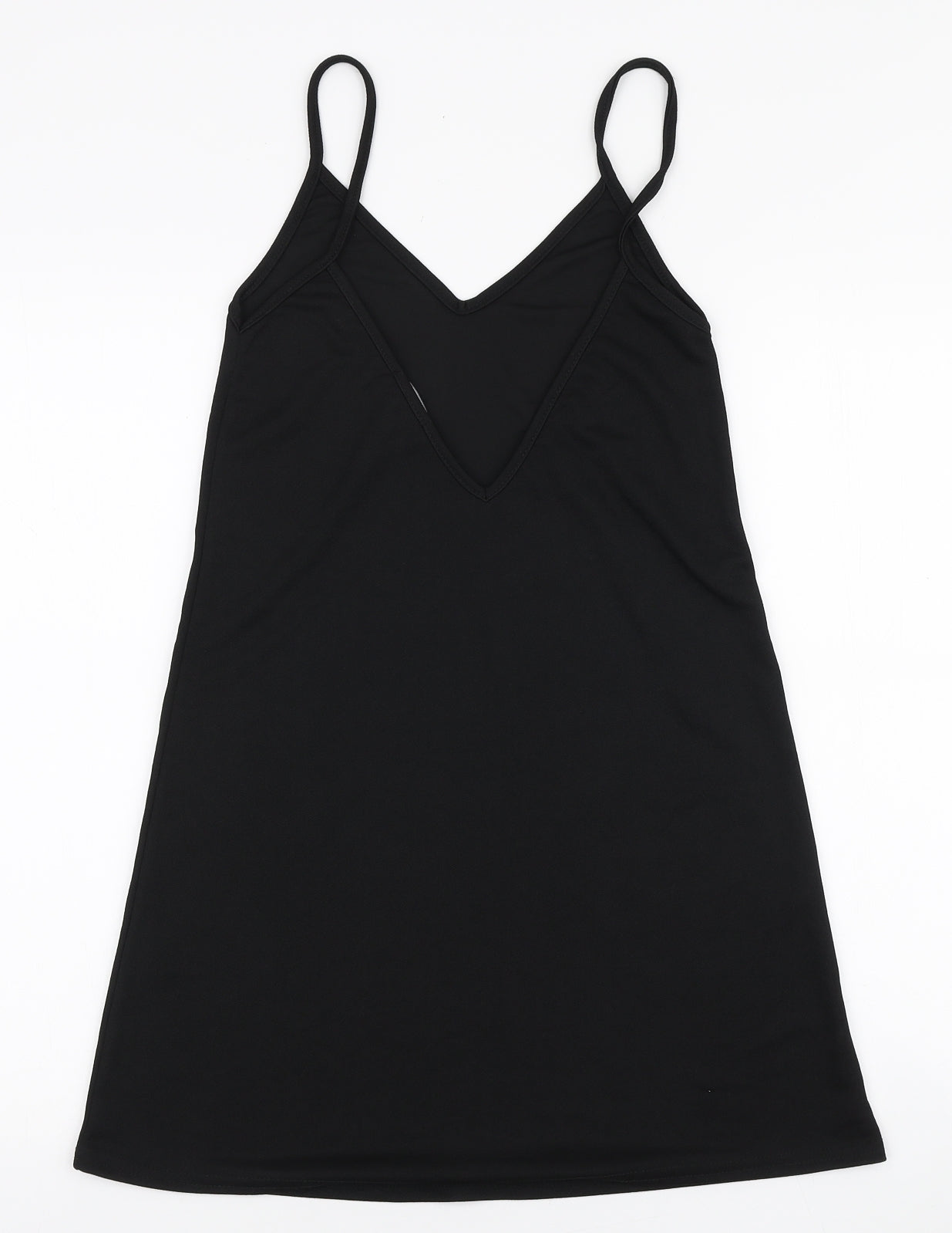 PRETTYLITTLETHING Womens Black Polyester Tank Dress Size 4 V-Neck Pullover