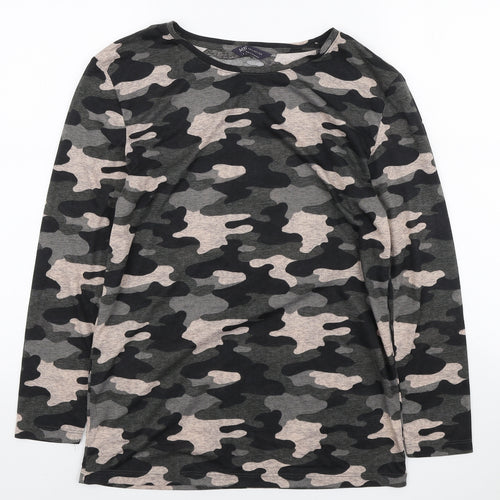 Marks and Spencer Womens Multicoloured Camouflage Polyester Basic T-Shirt Size 6 Round Neck