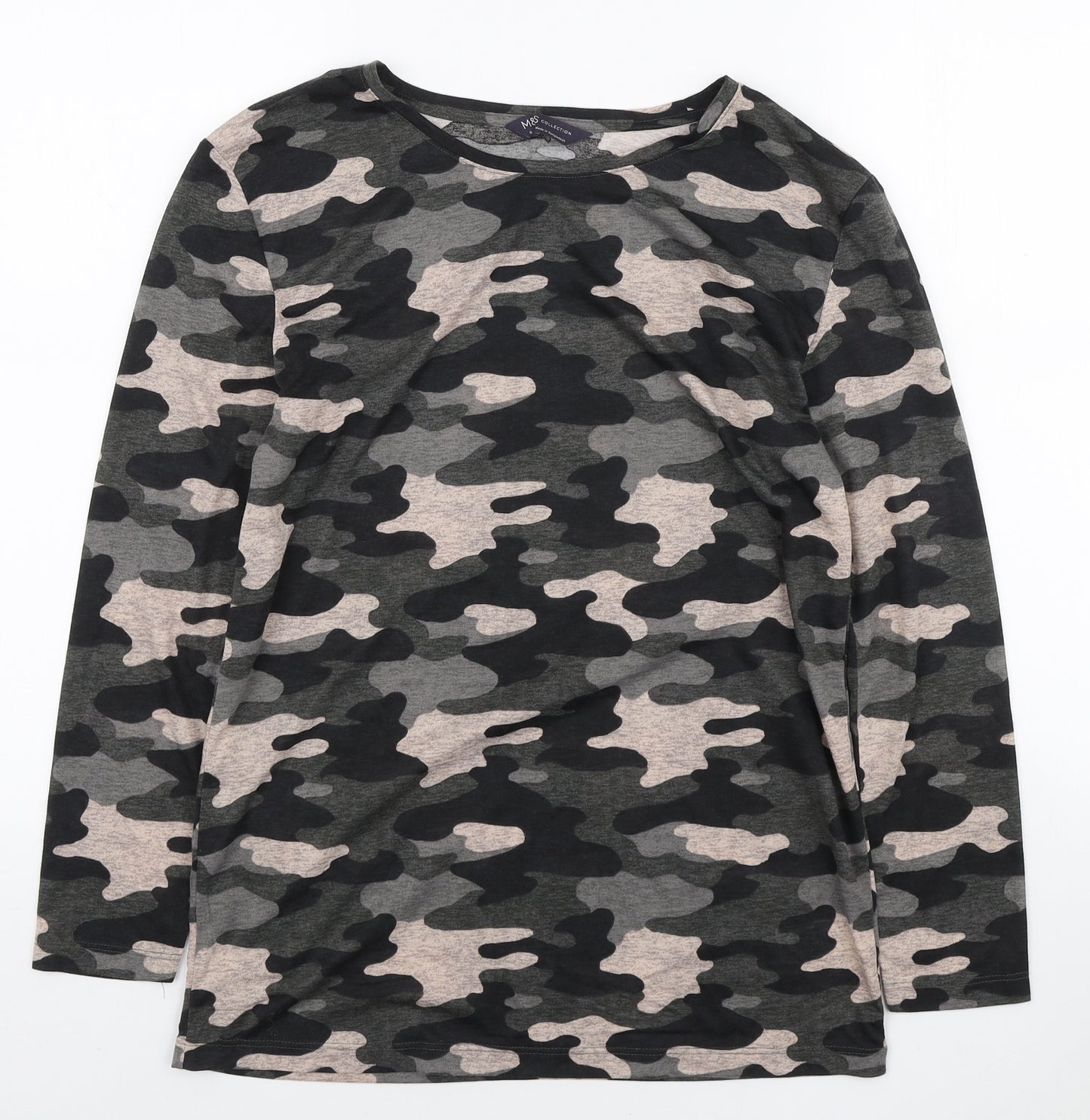 Marks and Spencer Womens Multicoloured Camouflage Polyester Basic T-Shirt Size 6 Round Neck