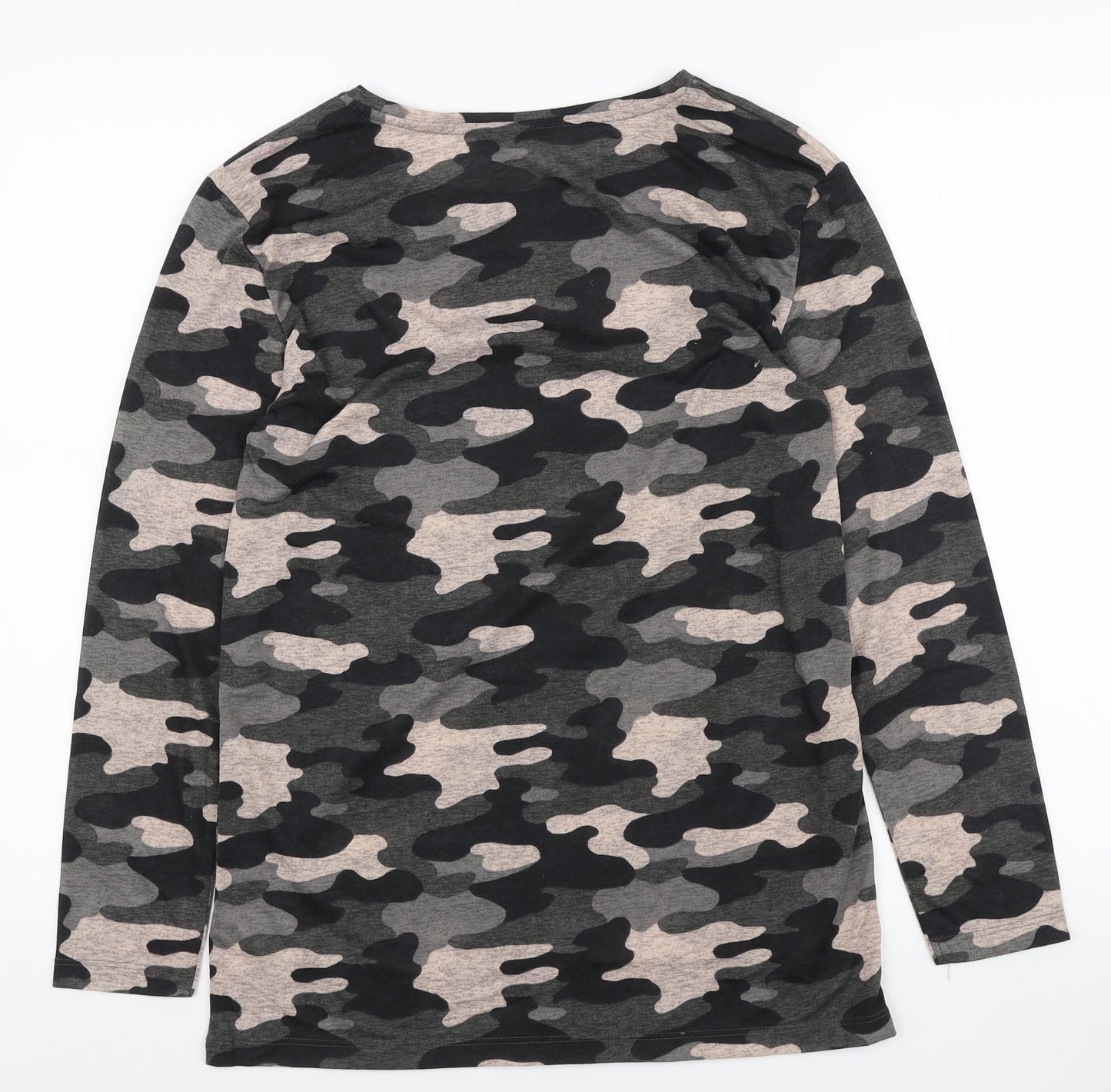 Marks and Spencer Womens Multicoloured Camouflage Polyester Basic T-Shirt Size 6 Round Neck
