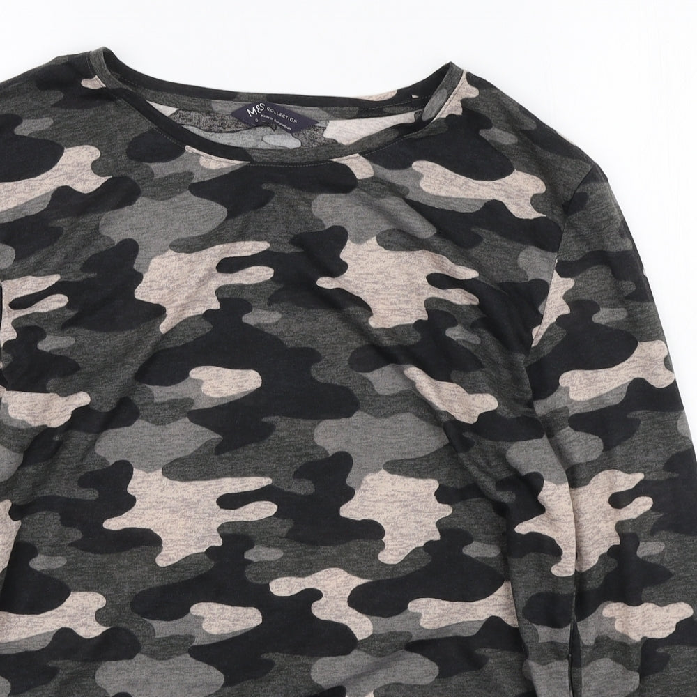 Marks and Spencer Womens Multicoloured Camouflage Polyester Basic T-Shirt Size 6 Round Neck