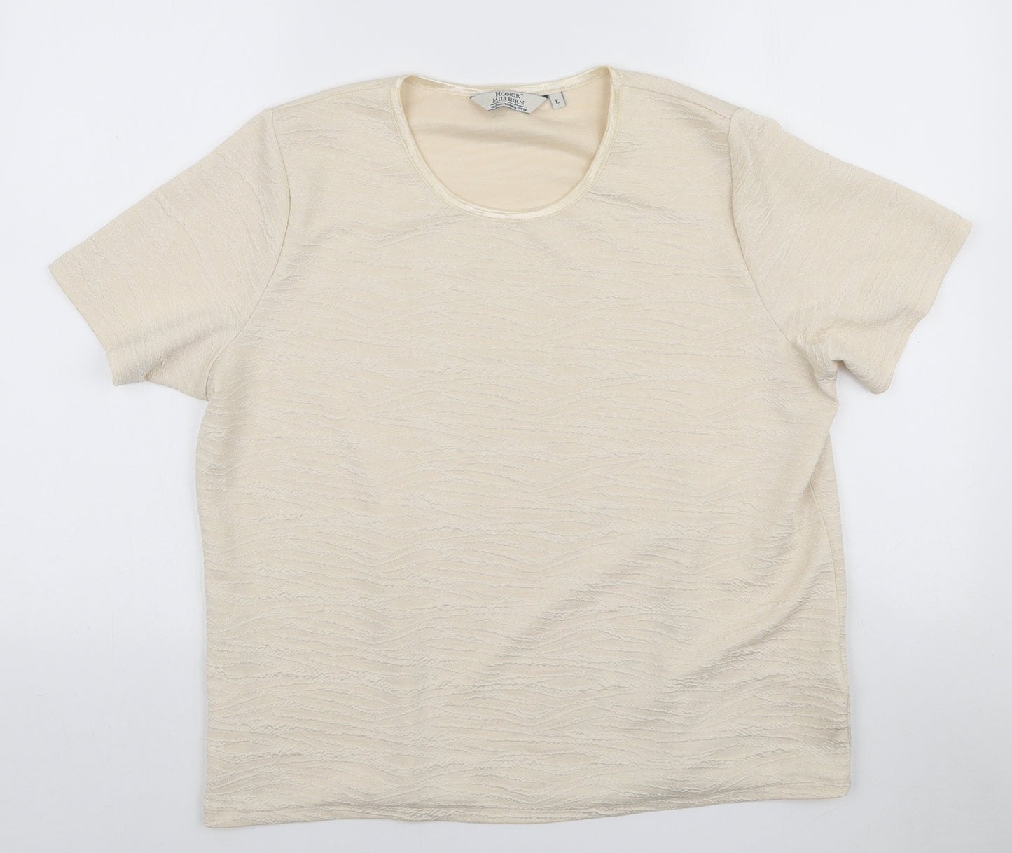 Honor Milburn Womens Ivory Polyester Basic T-Shirt Size L Scoop Neck - Textured Fabric