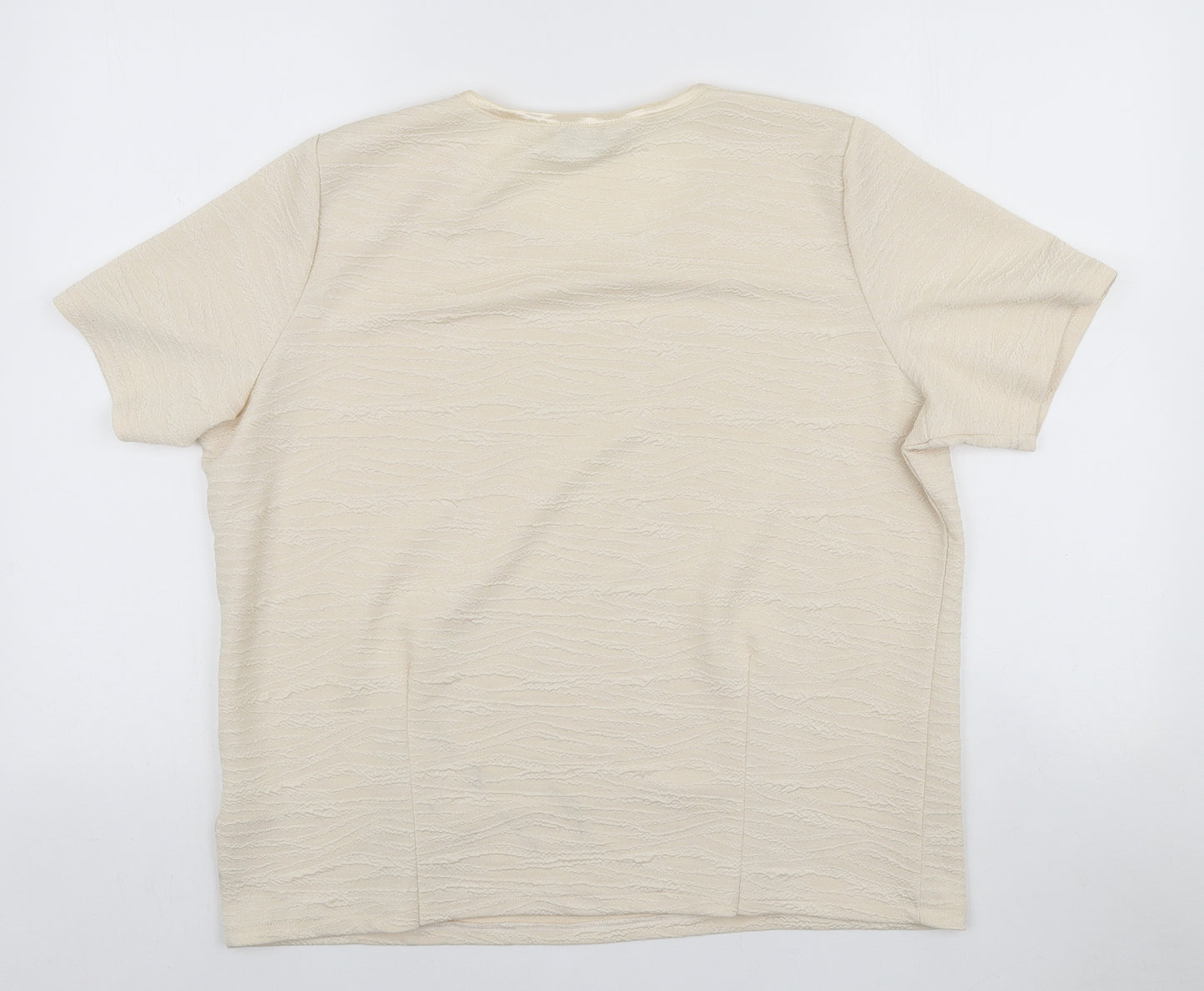 Honor Milburn Womens Ivory Polyester Basic T-Shirt Size L Scoop Neck - Textured Fabric