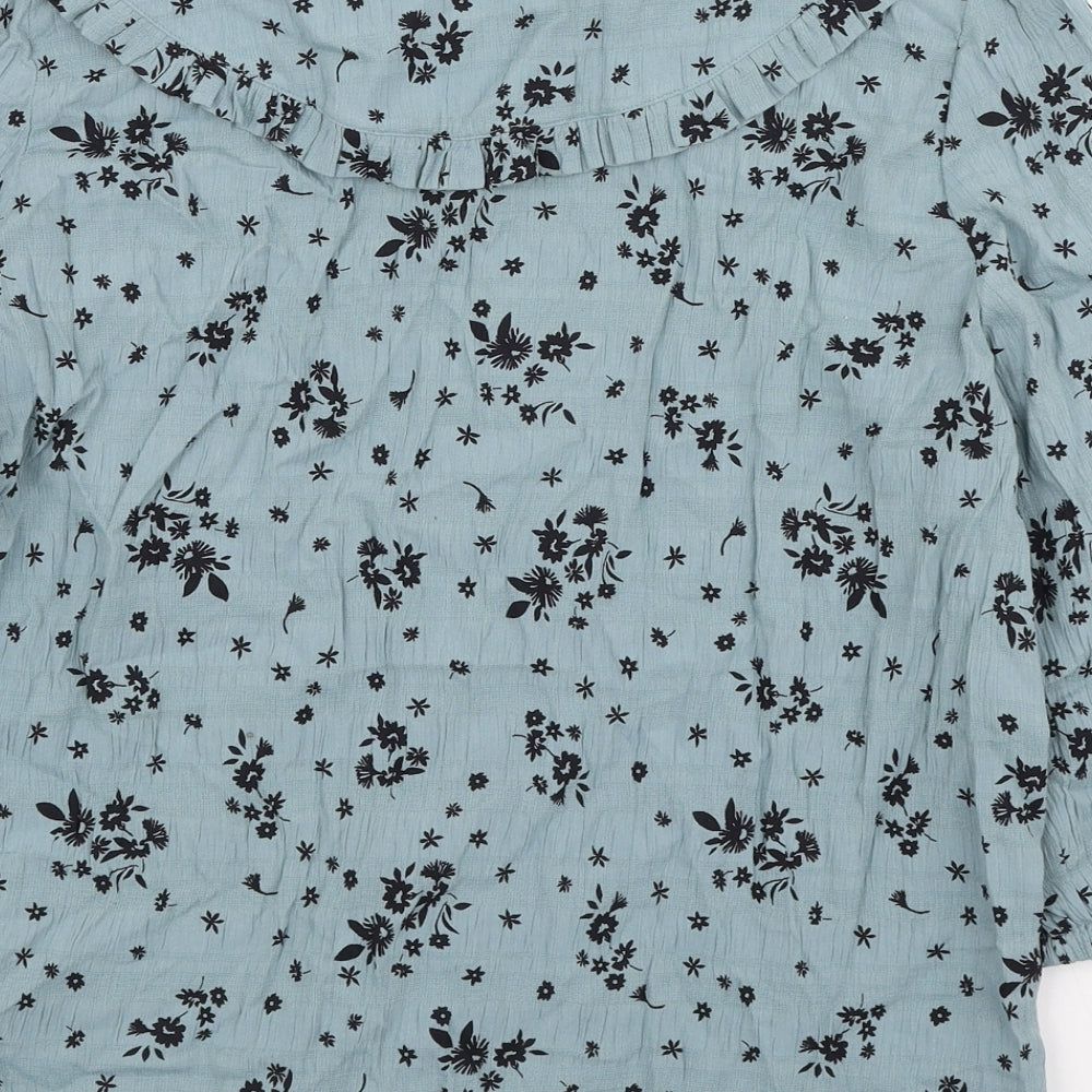 Marks and Spencer Womens Blue Floral Viscose Basic Blouse Size 14 Collared