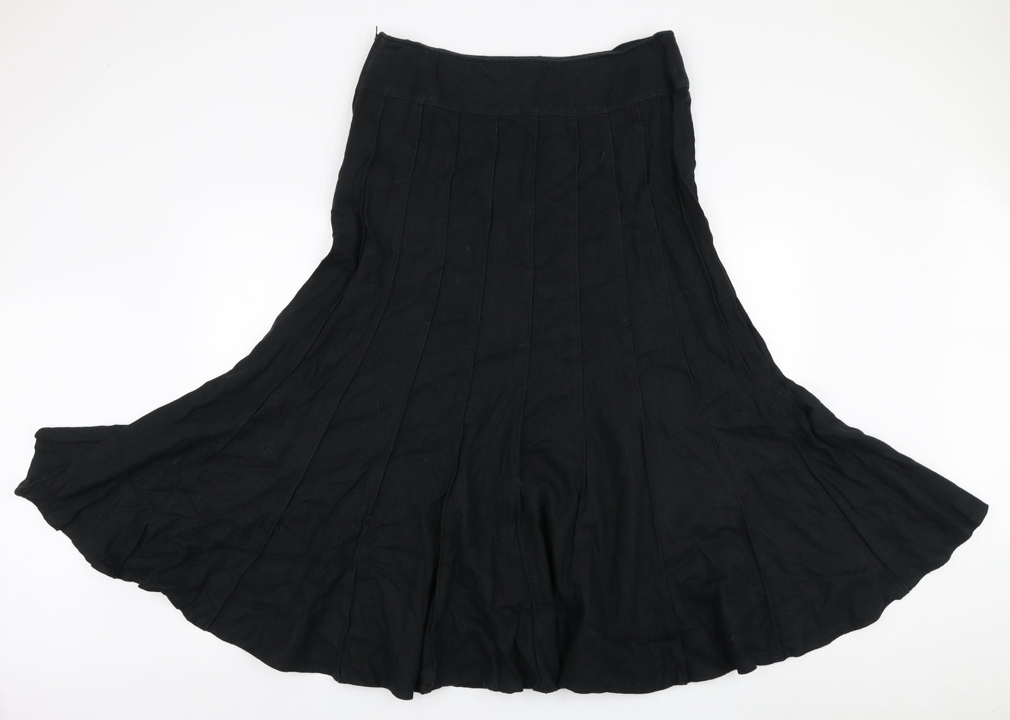 Marks and Spencer Womens Black Cotton Flare Skirt Size 16 Zip