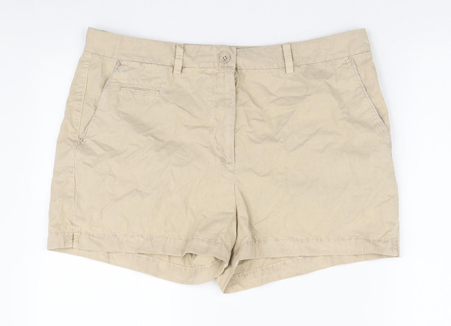 Marks and Spencer Womens Beige Cotton Chino Shorts Size 16 L3 in Regular Zip