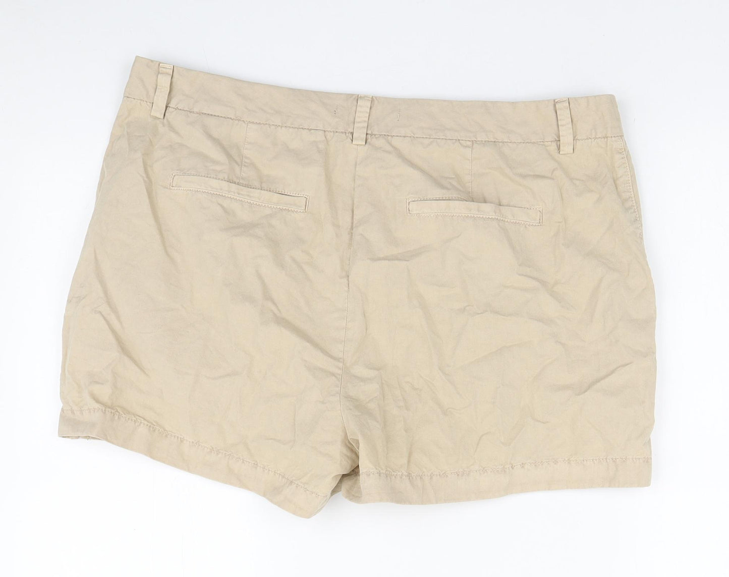Marks and Spencer Womens Beige Cotton Chino Shorts Size 16 L3 in Regular Zip