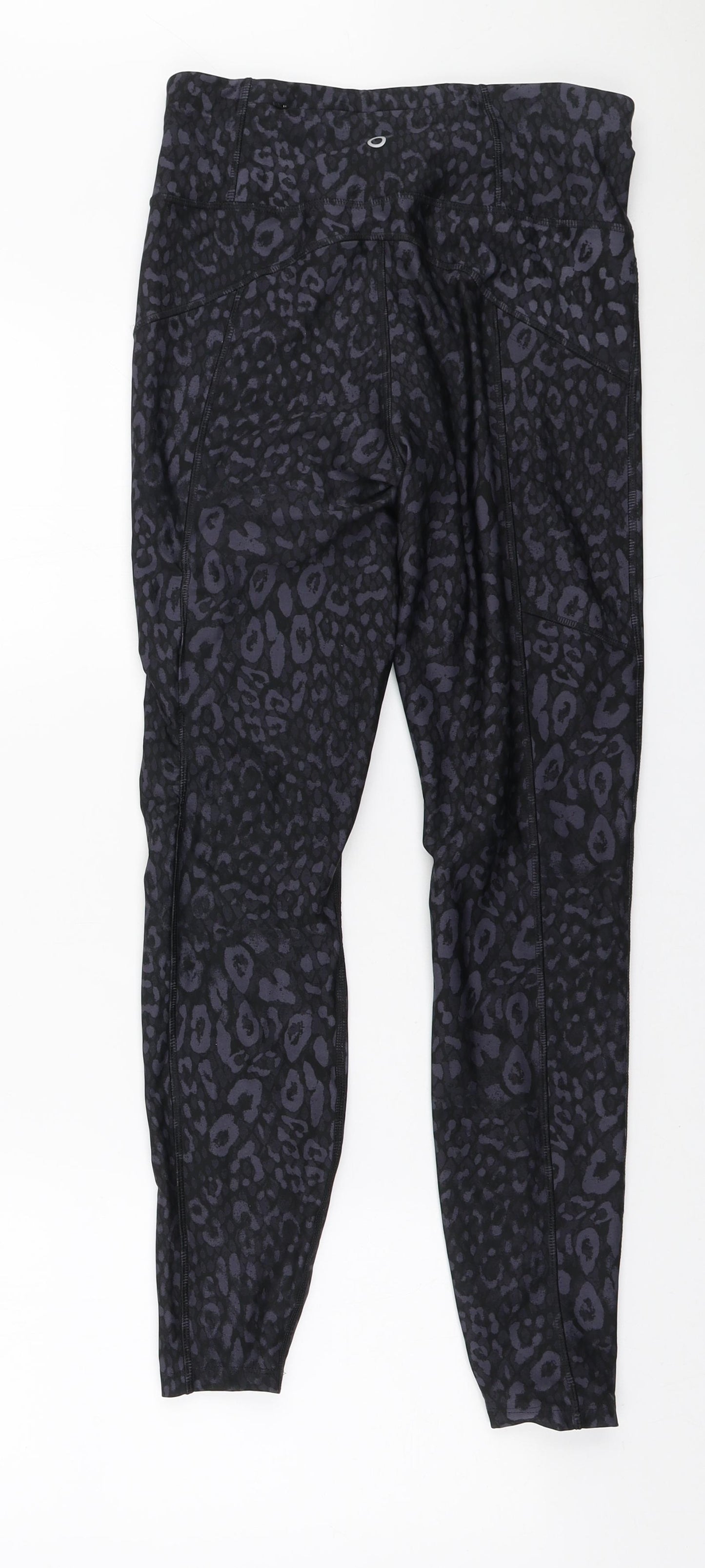 Marks and Spencer Womens Black Animal Print Polyester Compression Leggings Size 10 L27 in Regular Drawstring