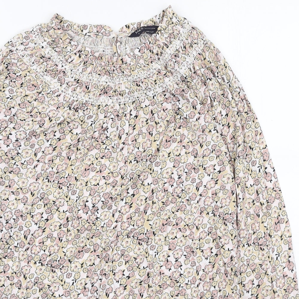 Marks and Spencer Womens Multicoloured Floral Cotton Basic Blouse Size 6 Round Neck