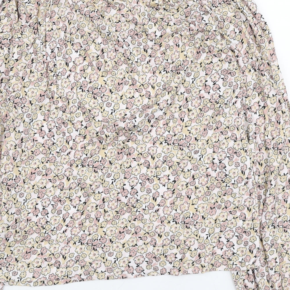 Marks and Spencer Womens Multicoloured Floral Cotton Basic Blouse Size 6 Round Neck