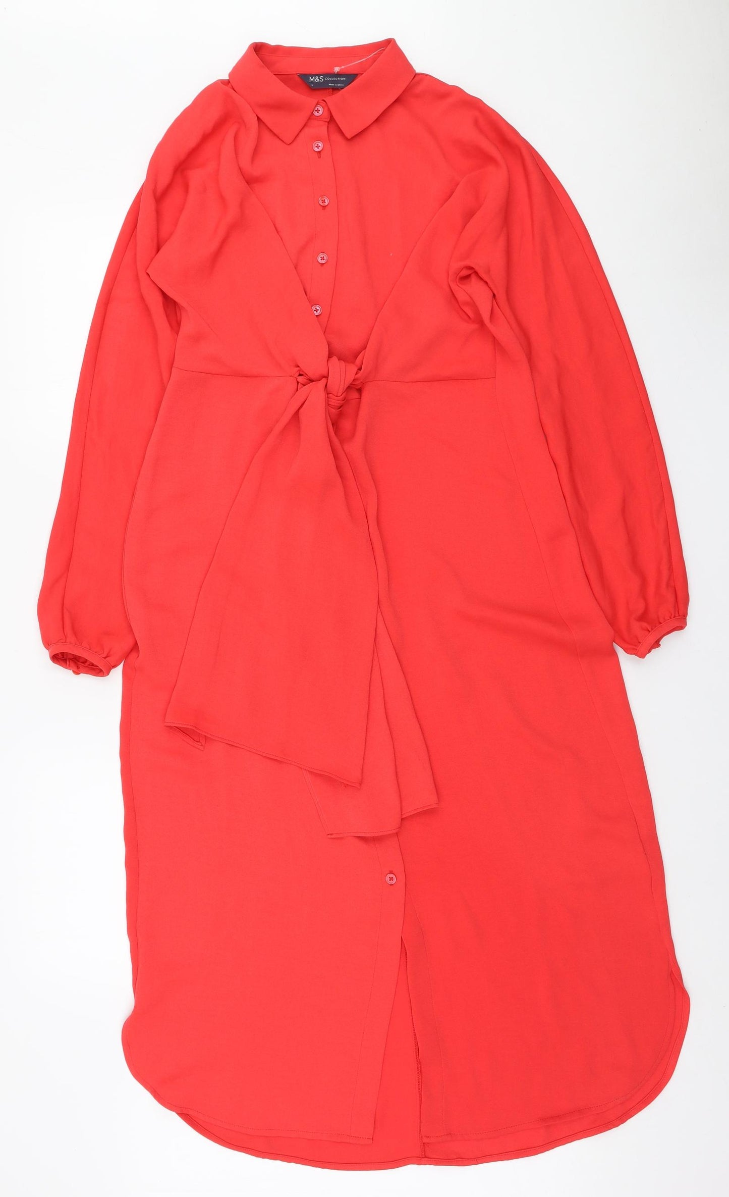 Marks and Spencer Womens Red Polyester Shirt Dress Size 8 Collared Button