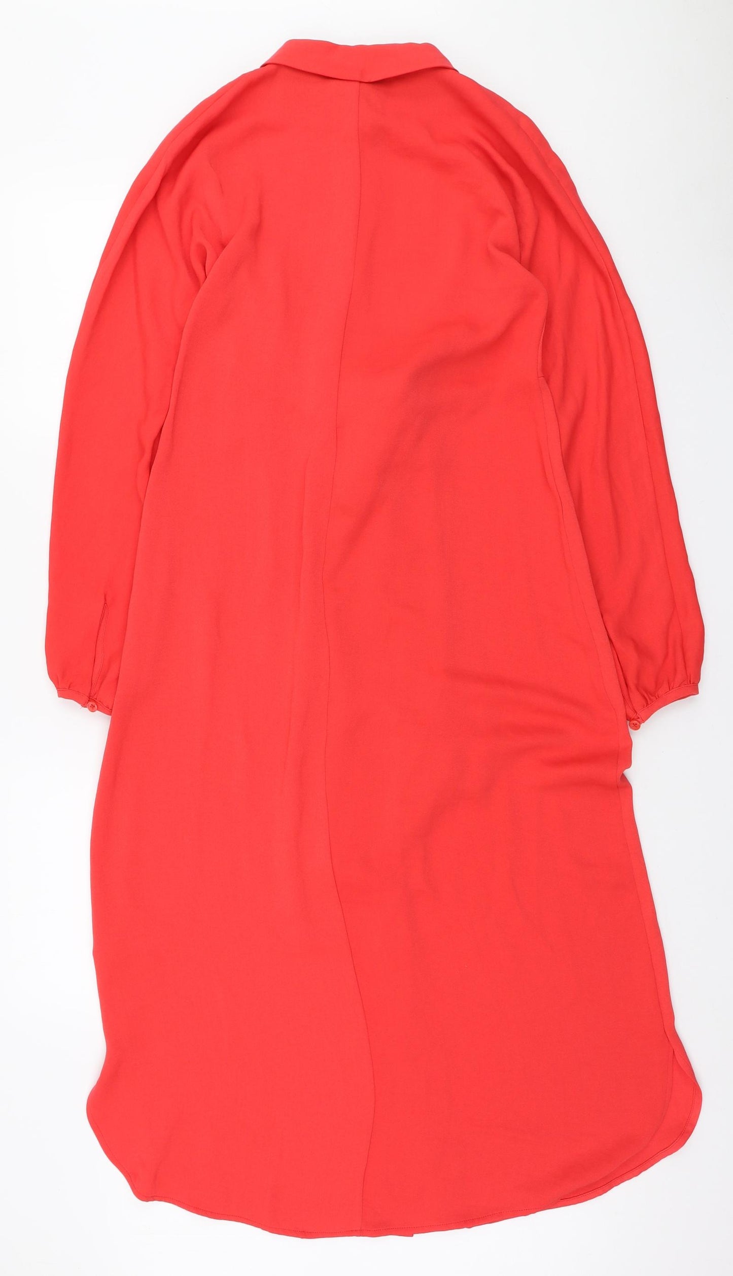 Marks and Spencer Womens Red Polyester Shirt Dress Size 8 Collared Button