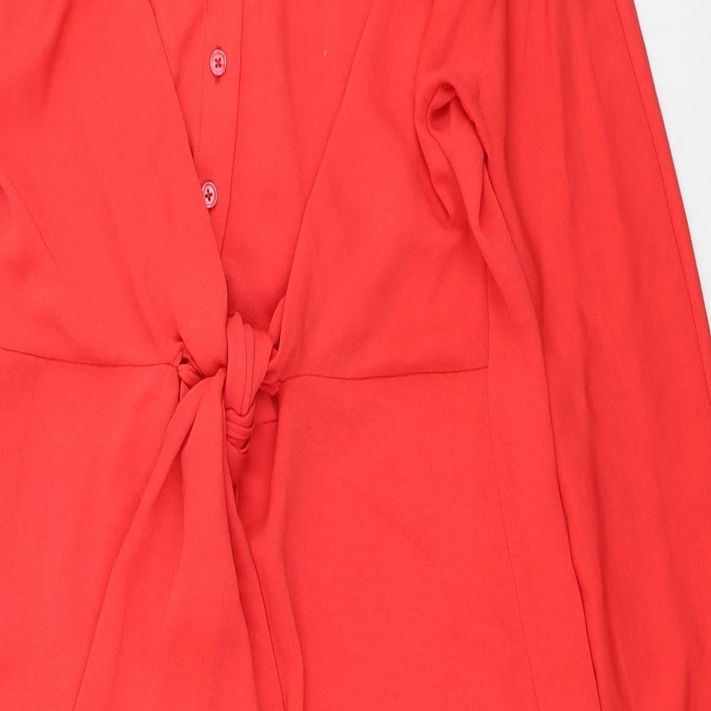 Marks and Spencer Womens Red Polyester Shirt Dress Size 8 Collared Button