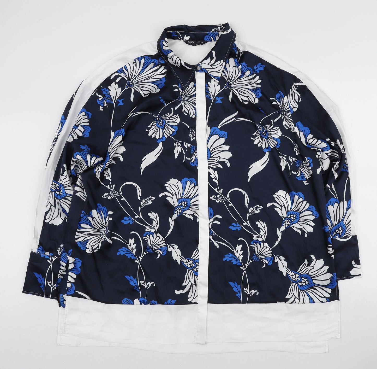 Marks and Spencer Womens Blue Floral Polyester Basic Button-Up Size 20 Collared