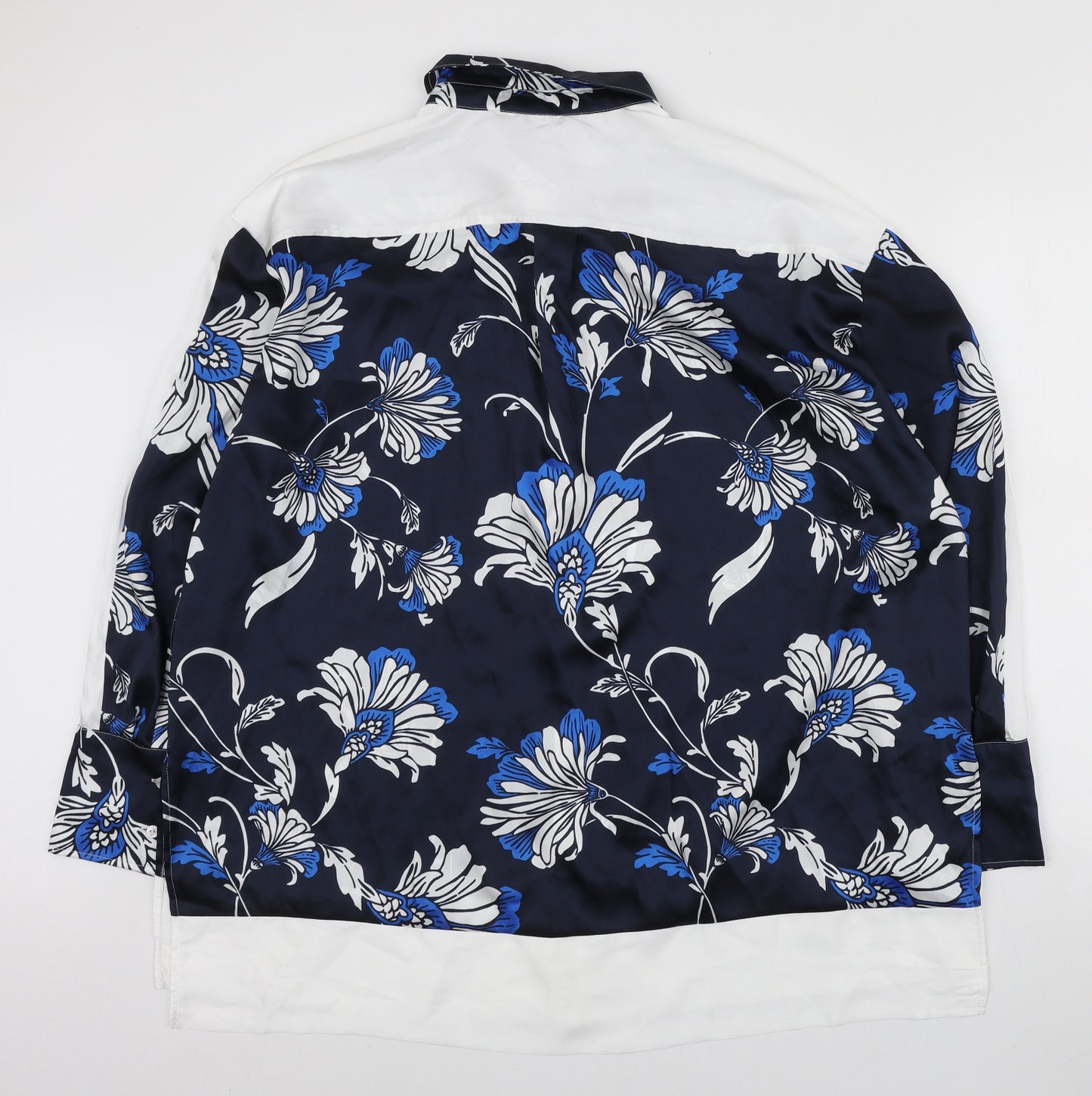 Marks and Spencer Womens Blue Floral Polyester Basic Button-Up Size 20 Collared