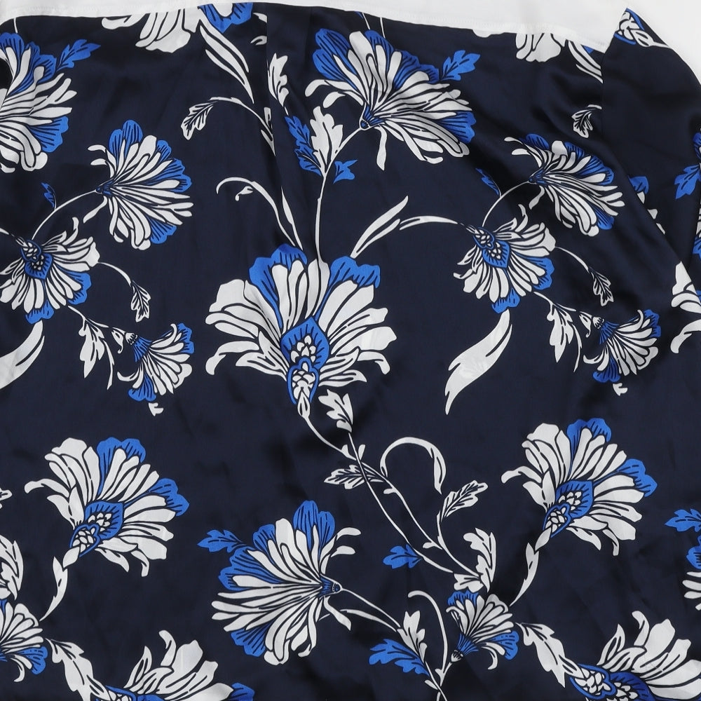 Marks and Spencer Womens Blue Floral Polyester Basic Button-Up Size 20 Collared