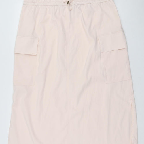 Marks and Spencer Womens Pink Polyester A-Line Skirt Size 18 Drawstring - Cargo style