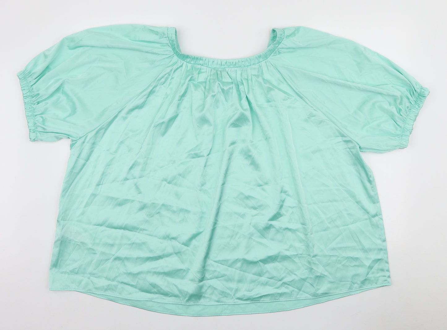 Marks and Spencer Womens Green Polyester Basic Blouse Size 24 Scoop Neck