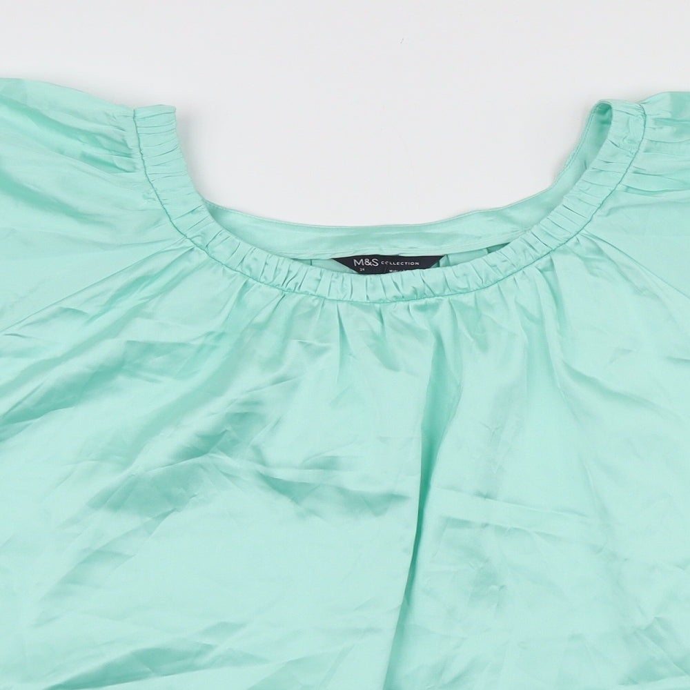 Marks and Spencer Womens Green Polyester Basic Blouse Size 24 Scoop Neck