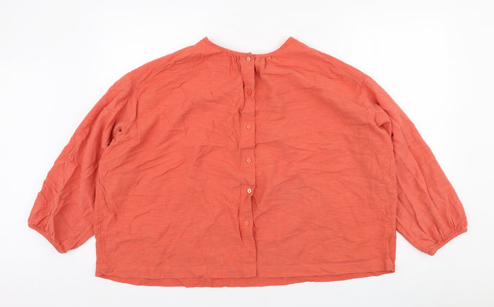 Per Una Womens Orange Cotton Basic Button-Up Size 12 Round Neck