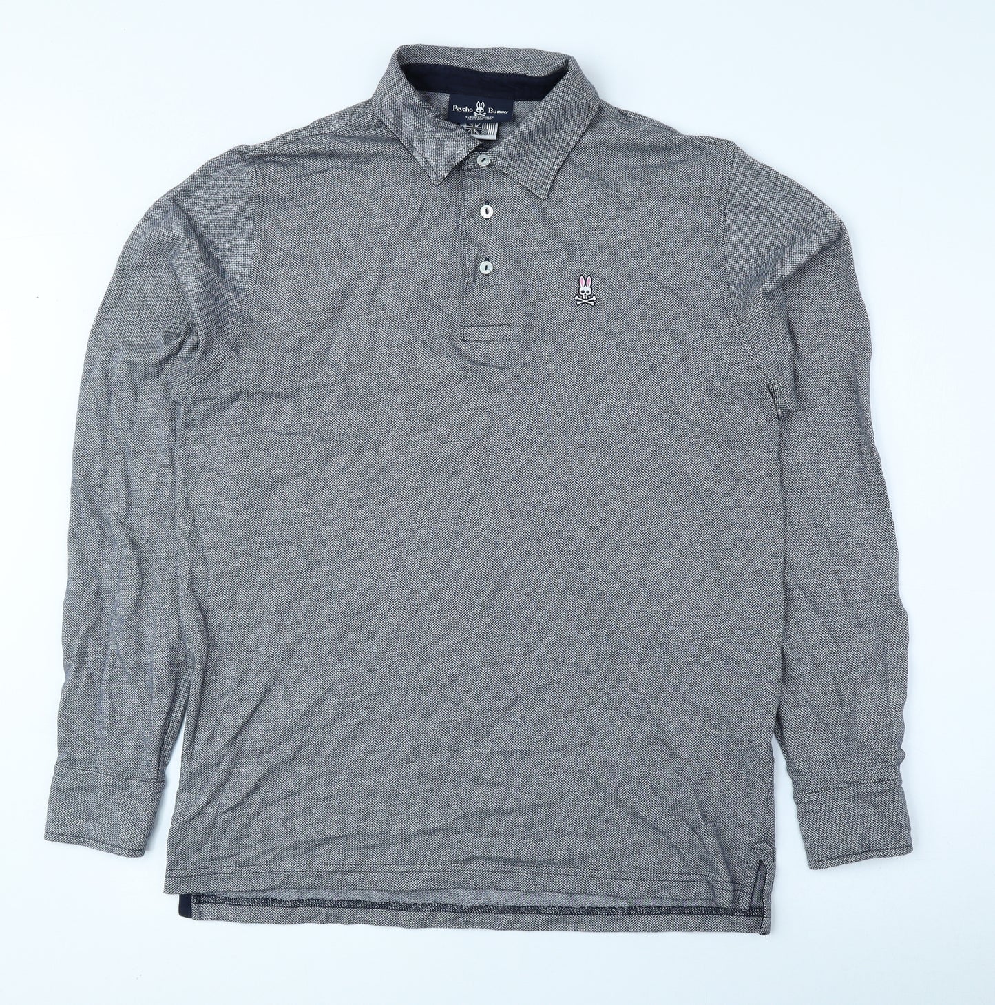 Psycho Bunny Mens Grey Herringbone 100% Cotton Polo Size XL Collared Button