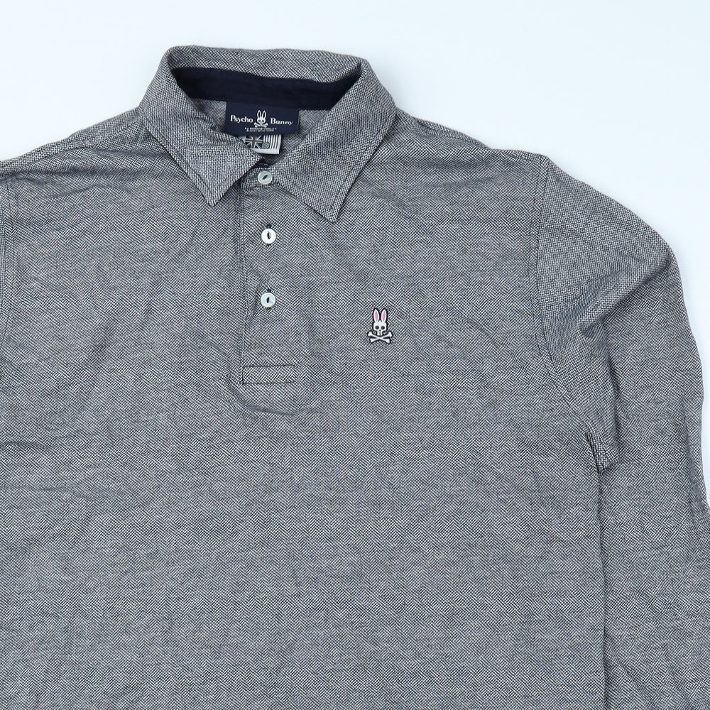 Psycho Bunny Mens Grey Herringbone 100% Cotton Polo Size XL Collared Button