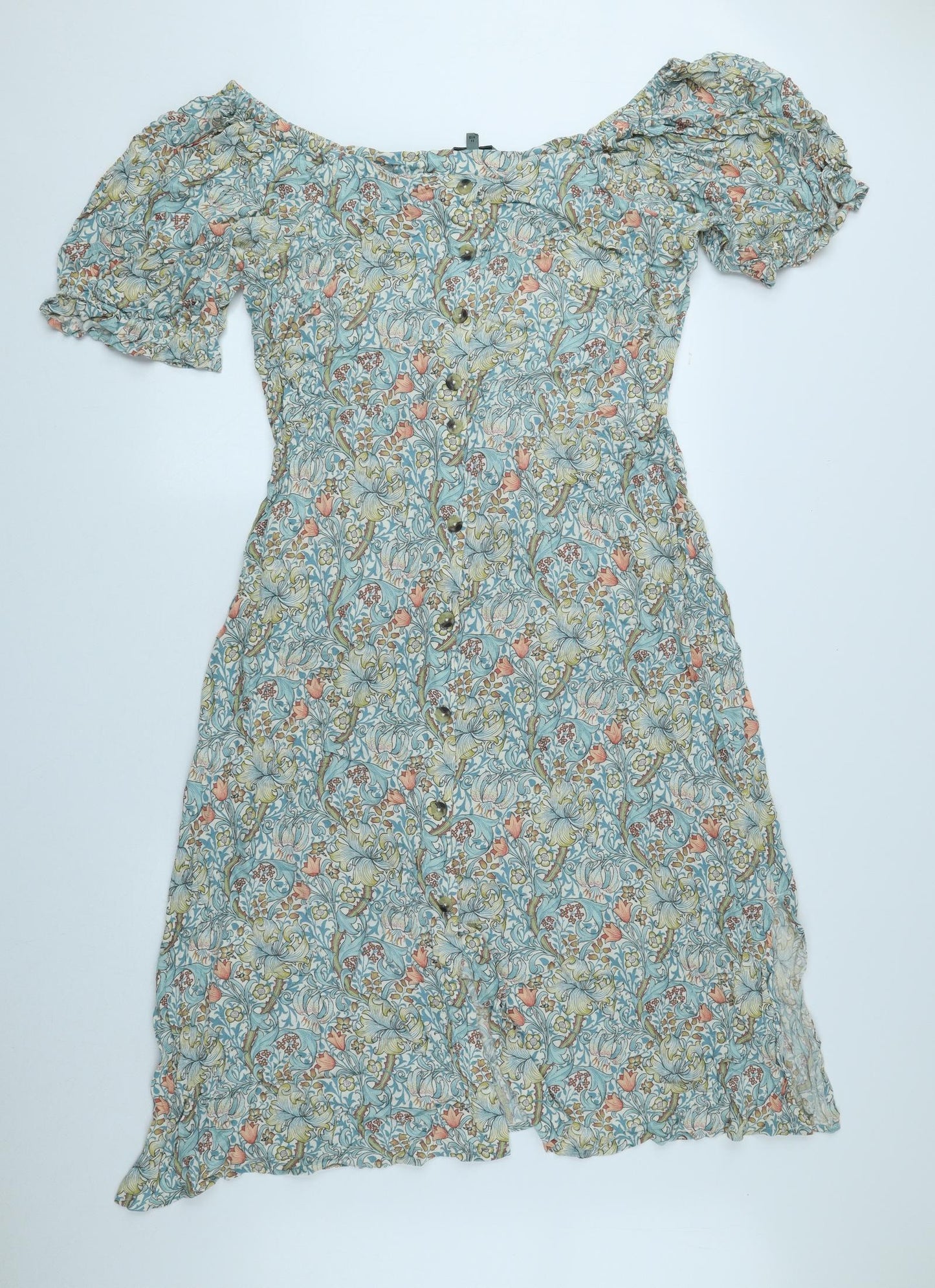 NEXT Womens Multicoloured Floral Viscose A-Line Size 20 Off the Shoulder Button