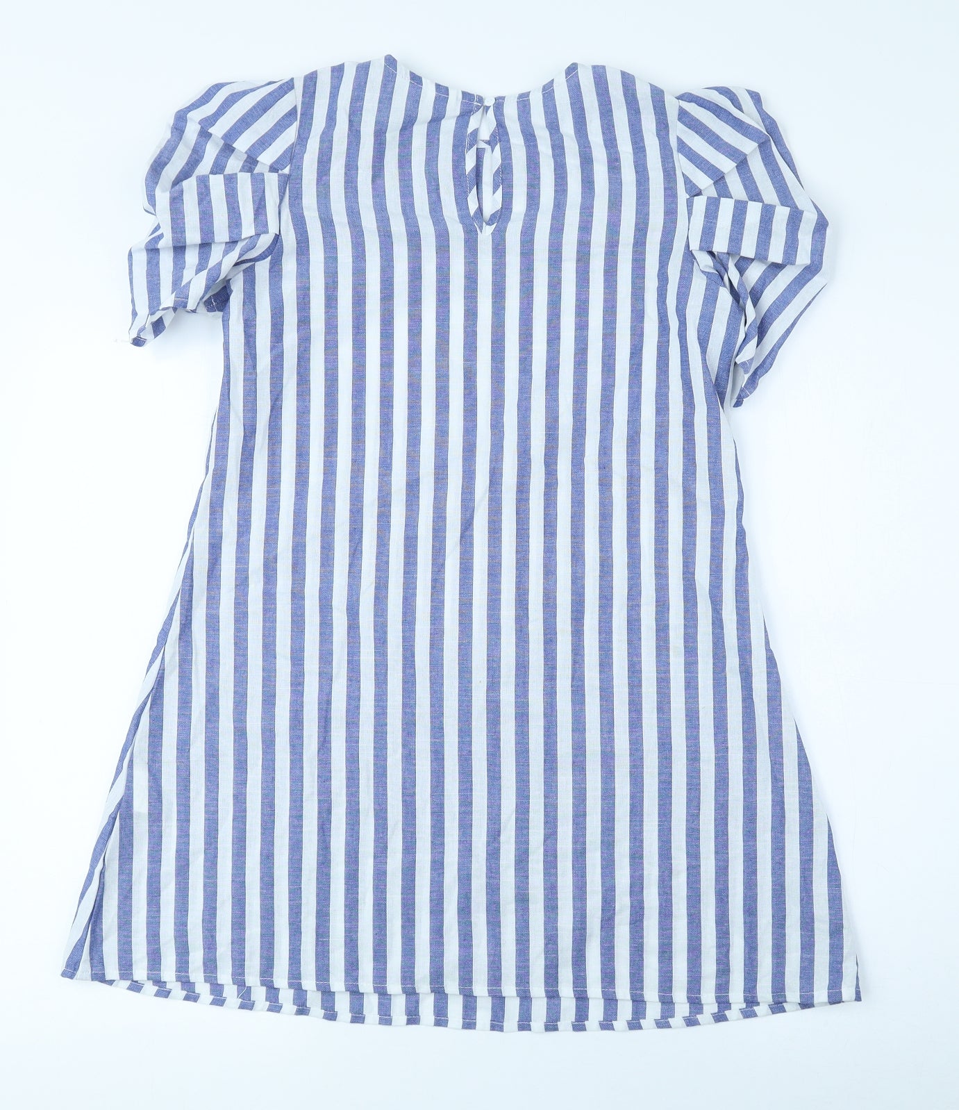 SheIn Girls Blue Striped Polyester A-Line Size 12 Years Round Neck Button