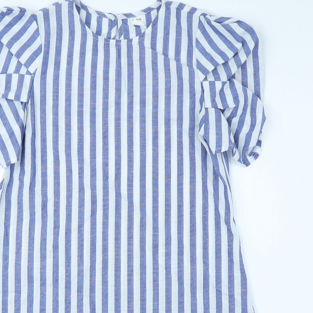 SheIn Girls Blue Striped Polyester A-Line Size 12 Years Round Neck Button