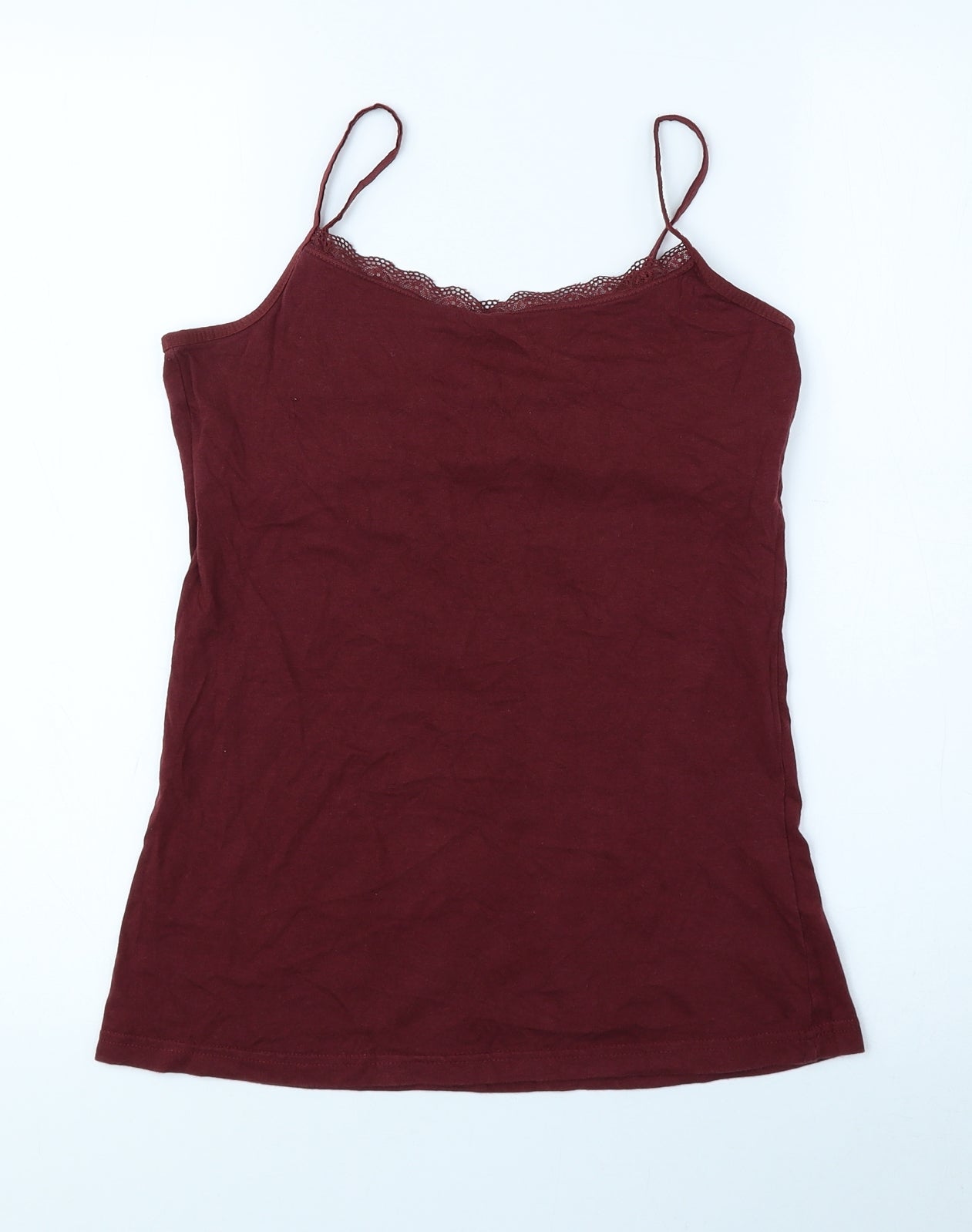 Secret Posessions Womens Red Cotton Camisole Tank Size M Round Neck - Lace Detail