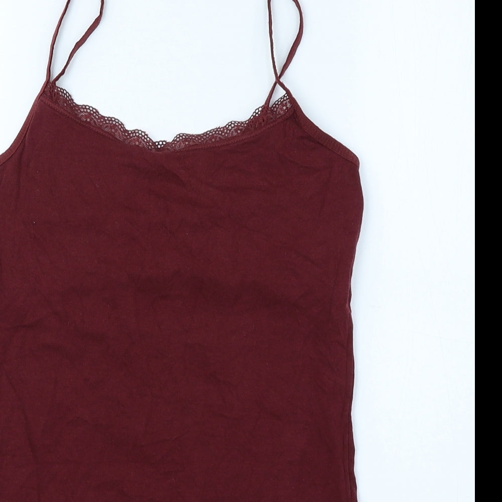 Secret Posessions Womens Red Cotton Camisole Tank Size M Round Neck - Lace Detail
