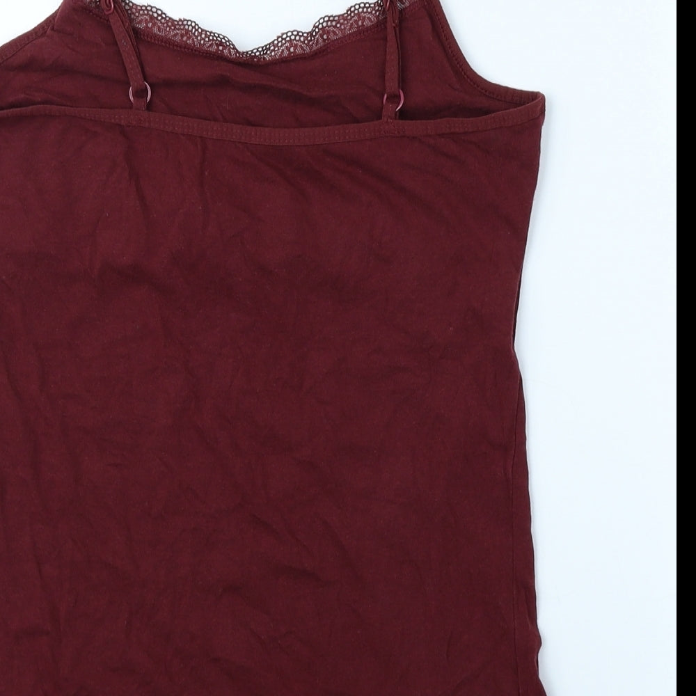 Secret Posessions Womens Red Cotton Camisole Tank Size M Round Neck - Lace Detail