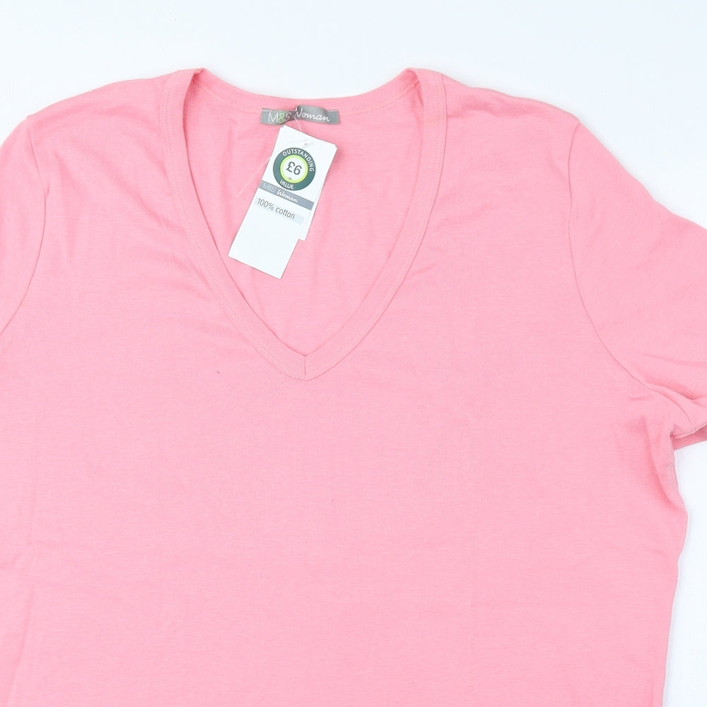 Marks and Spencer Womens Pink 100% Cotton Basic Blouse Size 22 V-Neck
