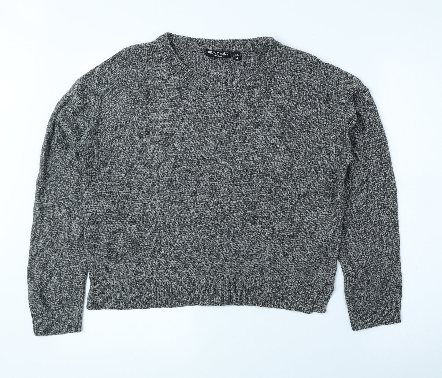 Brave Soul Womens Grey Round Neck Acrylic Pullover Jumper Size M