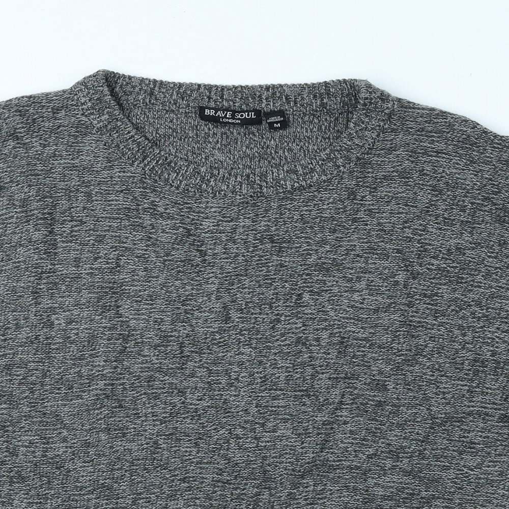 Brave Soul Womens Grey Round Neck Acrylic Pullover Jumper Size M
