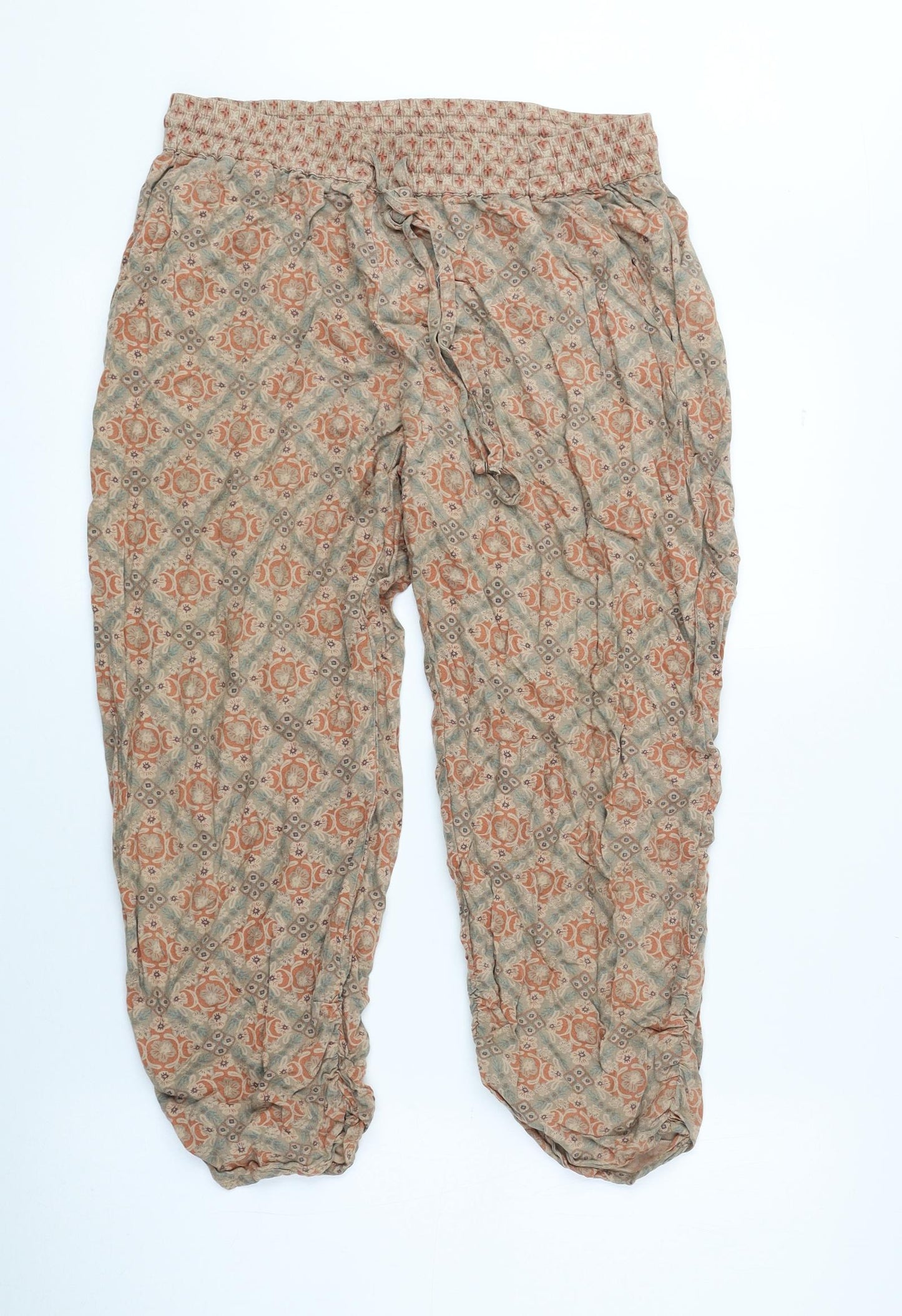 TU Womens Orange Geometric Viscose Cropped Trousers Size 10 L20 in Regular Tie